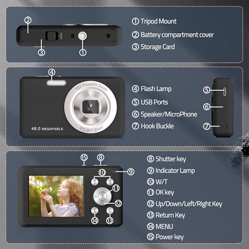 Cámara Digital FHD 1080P 48MP 16X Zoom con Tarjeta de - Imagen 3