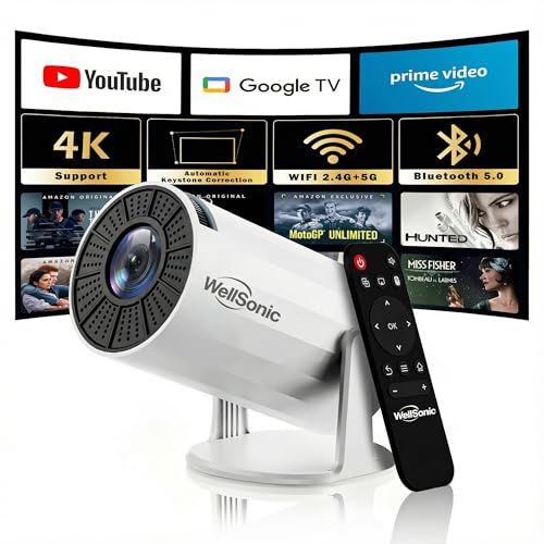 WellSonic Mini Projector with WiFi and Bluetooth, Portable Movie Projector Support 4K, Auto Keystone,210° Rotation, 130'' Screen Smart Projector Compatible with HDMI Phone TV Stick for Bedroom Outdoor
