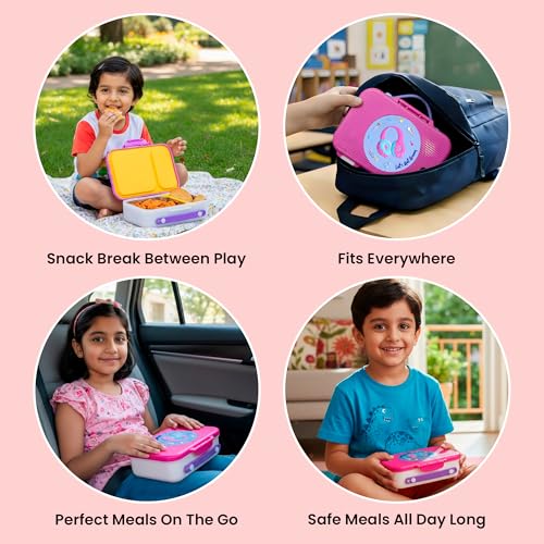 Image of Rabitat Munchbee Pro Personalized Stainless Steel Kids Lunch Box 850ml- Food-Grade Steel Bento Tiffin | 2-Year Brand Warranty | Spill-Proof Flick-Lock | 3 Compartments, BPA-Free,School-Safe MissButter