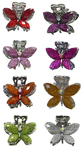 Set of 8 Mini Butterfly Jaw Clips Claw Clips with Beads and Rhinestones P864175-0028-8