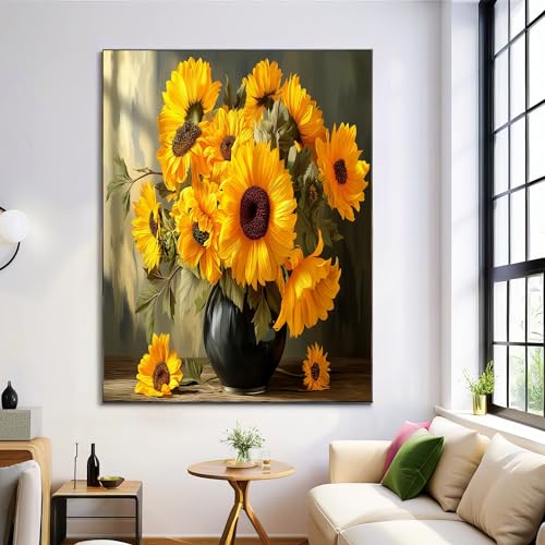 Vase avec tournesols jaunes tableau decoration murale pour sublimer et illuminer le foyer