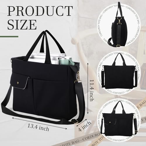 Sadnyy Corduroy Tote Bag for Women with Pockets Large Crossbody Purse for Work Laptop College2