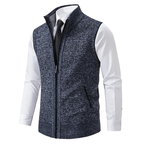 Men's Sweater Vest Knitted Classic Sleeveless Full Zip Turn-Down Cardigan Knit Waistcoat