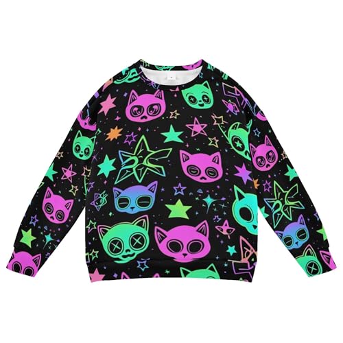 JUNZAN Cute Cartoon Witchcraft Cats Bright Kids Girls Sweatshirts Hoodies Long Sleeve Kids Pullover Hoodie Sports 4T