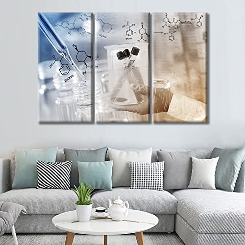 Image of Wall Decor Gloved Hand Hold a Beaker in Laboratory Room Artwork Wall Art Home Decor Clinical Laboratory Wall Decor for Living Room 3 Piece Contemporary Home Decor Framed Ready to Hang , 60 inchWx40 inchH