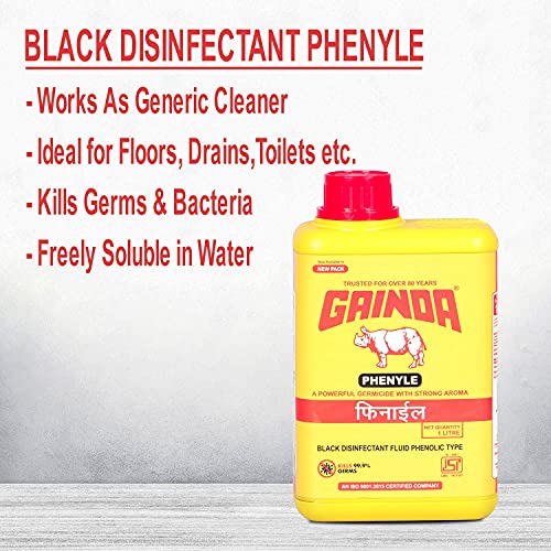 Image of GAINDA Black Disinfectant Phenyl Liquid Streak-free Surface Floor Cleaner for Hospitals, Homes, Offices & Commercial Use Ready to Use Solution Removes Dirt, Grime & Germs, 1000 ml