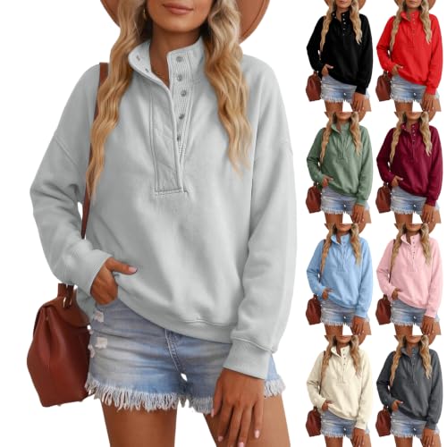 Woemn's Mockneck Sweatshirt Oversized Henley Collar Fleece Fall Sweatshirts - image 1