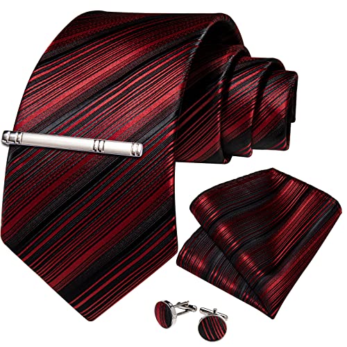 Image of DiBanGu Mens Striped Tie Silk Woven Necktie and Pocket Square Cufflinks Tie Clip Set Wedding Business Formal Gift Tie for Men