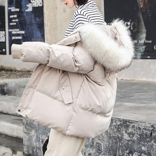 womens winter coats fashion Full-Zip Puffer Jacket cute girls soild Puffy Bubble Outerwear with Faux Fur Removable Hood2