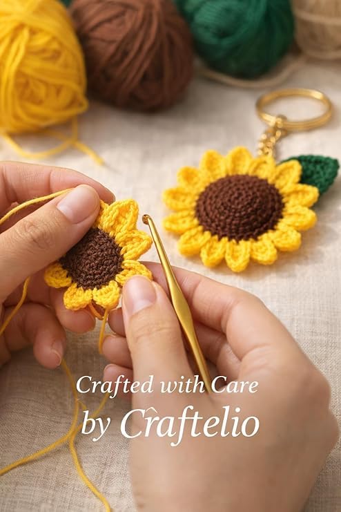 Image of Handmade Crochet Keychain Combo for Girls Women Cute Aesthetic Sunflower Strawberry Watermelon Daisy Knitted Keychain Bag Charm Purse Charm Car Key Ring Backpack Accessories Gift