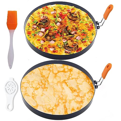 Large 2 Packs 8 Omelette Ring for Griddle Stainless Steel 8 Inch Griddle Omelet Rings Non-Stick Pancake Egg Ring Round Omelette Rings Omelet Mold Muffin Mold Silicone Handle