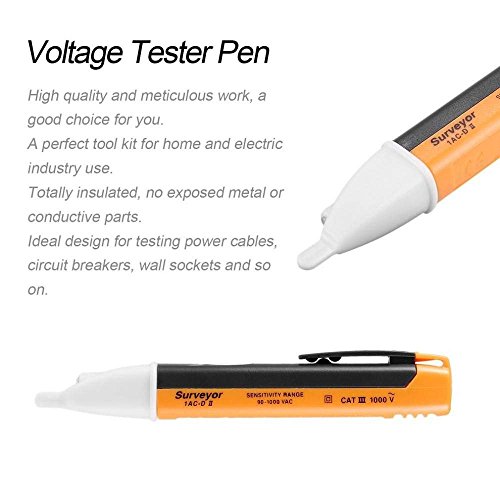 Image of Voltage Tester 90~1000V AC Electric Voltage Power Detector Alert Sensor Tester LED Light Non-Contact Pen,Yellow (1), Battery Powered