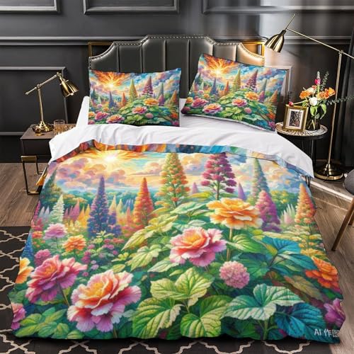 Housse de couette fleur 3D en microfibre douce avec fermeture
