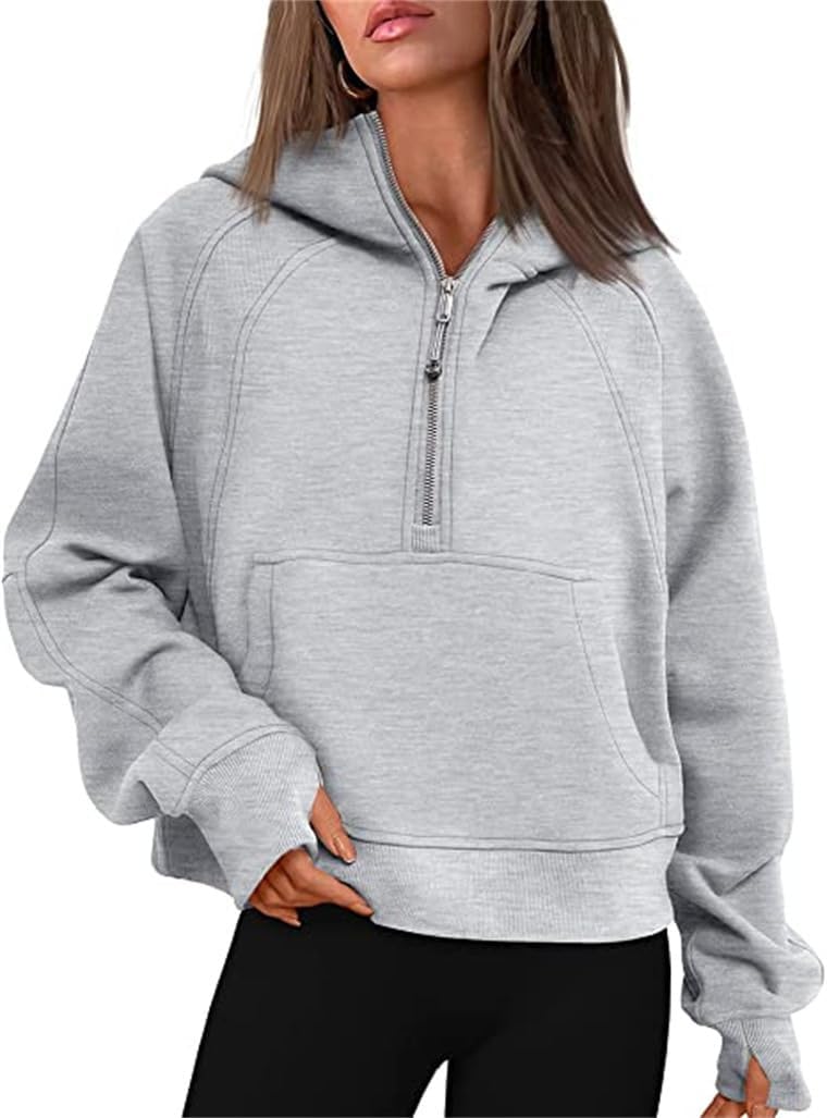 Womens Half Zip Oversized Sweatshirts Cropped Hoodies Fall Y2k Long Sleeve Hoodie Sweatshirts for Teen
