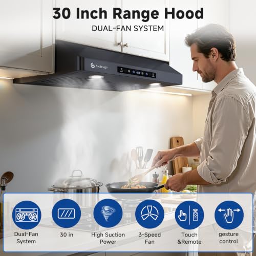 Image of AMZCHEF 30 inch Stainless Steel Under Cabinet Range Hood, 1050 CFM Dual-Fan