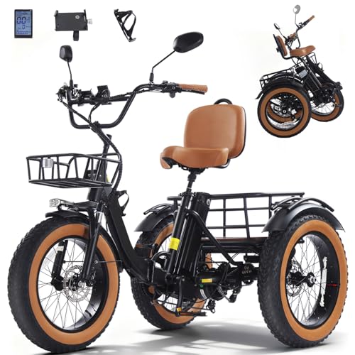 Broobey 20″ Fat Tire E-Bike Dreirad für Erwachsene & Senioren Faltbares Elektrodreirad mit Differential, 48V Akku, 90 km Reichweite, 200 kg Zuladung & Doppelkorb