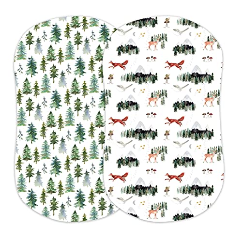 Image of Baby Bassinet Sheets for Boy, Girl (Woodland Forest Animals) 2-Pack - Fitted Bedside Bassinet Sheets - Buttery Soft Cotton Blend for Standard Mattress Pad - Compatible with Halo BassiNest