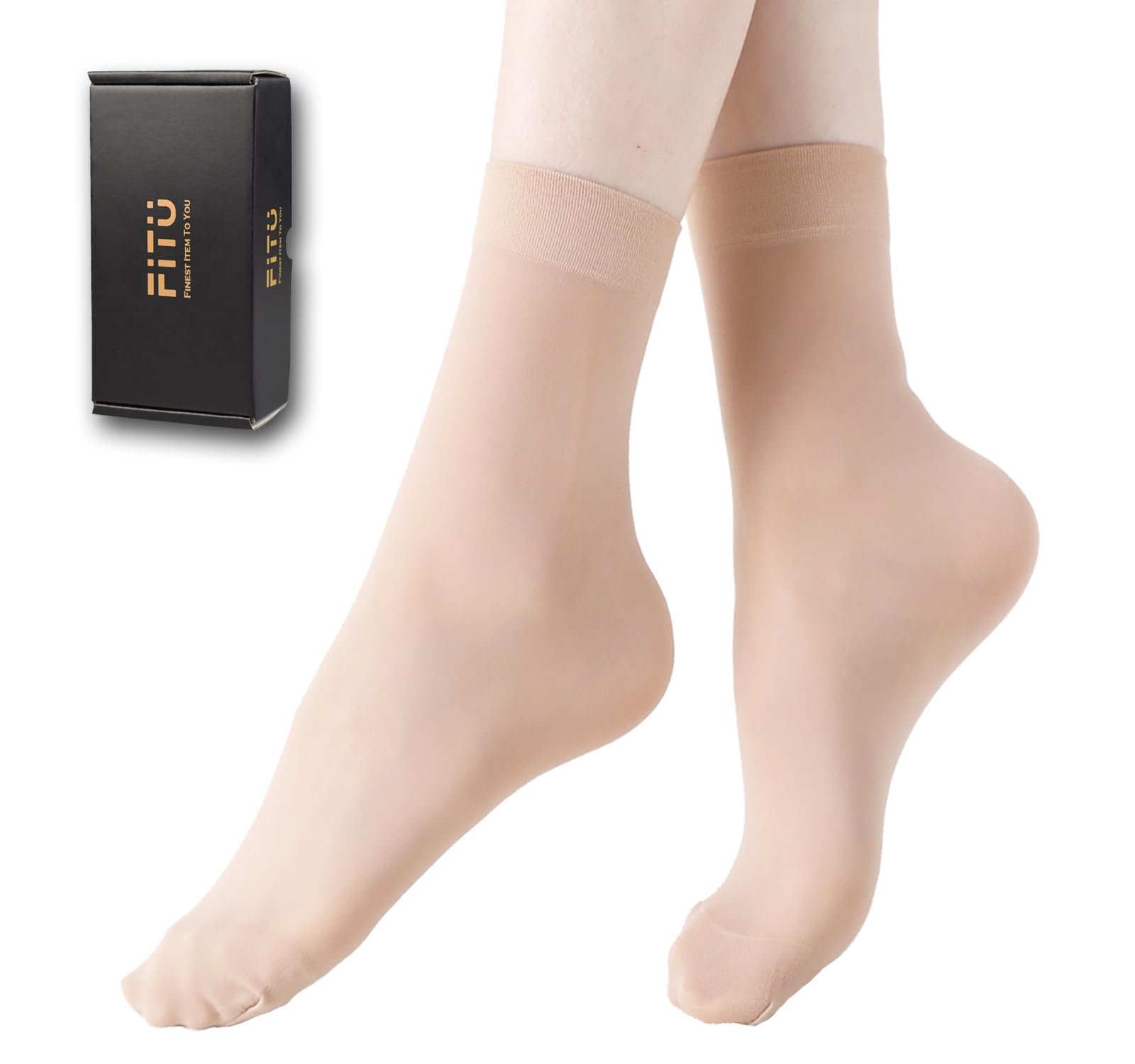 FITUWomen's 10-24 Pairs (in Gift Box) Ankle High Sheer Nylon Socks Soft Tight Hosiery with Reinforced Toe