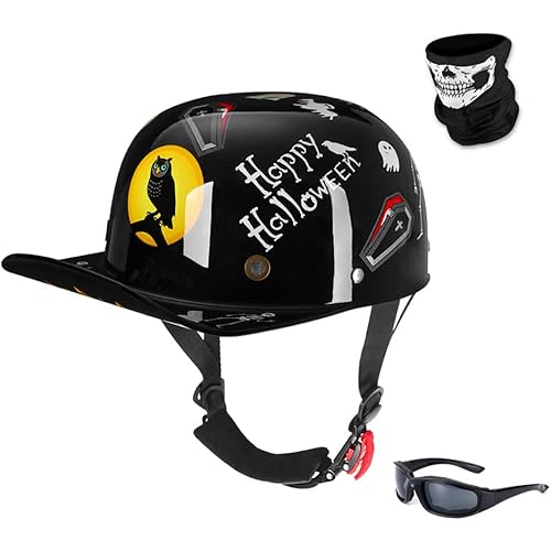 Vintage Retro Open Face Motorcycle Helmet Baseball Cap Half Helmets Men Women for Moped Cap Jet Scooter Street Cruiser with Mask Glasses - DOT Certified