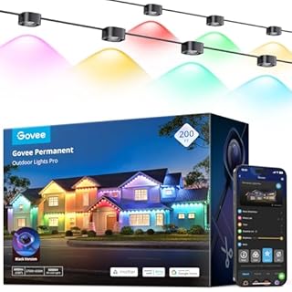 Govee Permanent Outdoor Lights Pro, 200ft with 120 RGBIC LED Lights for Daily and Accent Lighting, 75 Scene Modes for Outdoor Decor, IP67 Waterproof, Works with Alexa, Google Assistant, Matter, Black