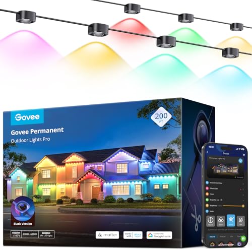 Image of Govee Permanent Outdoor Lights Pro, 200ft with 120 RGBIC LED Lights for Daily and Accent Lighting, 75 Scene Modes for Patio Decor, IP67 Waterproof, Works with Alexa, Google Assistant, Matter, Black