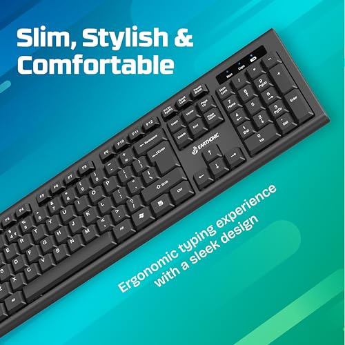 Image of Wireless Keyboard Mouse Combo for Laptop, PC & Desktop, 2.4GHz Full Size Slim Cordless Keyboard and Mouse Set with Numeric Keypad, 1600 DPI Silent Optical Mouse, USB Receiver, Black