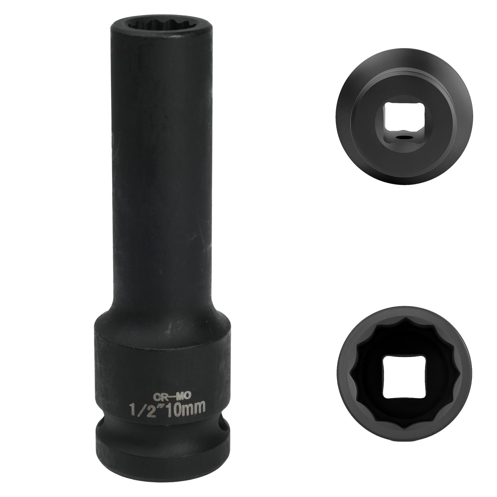 FortuneGlobe Socket 10mm 1/2 inch 12-Point, Impact Socket 1/2 inch 10 mm CR-MO Chromium-Molybdenum Steel (Black)