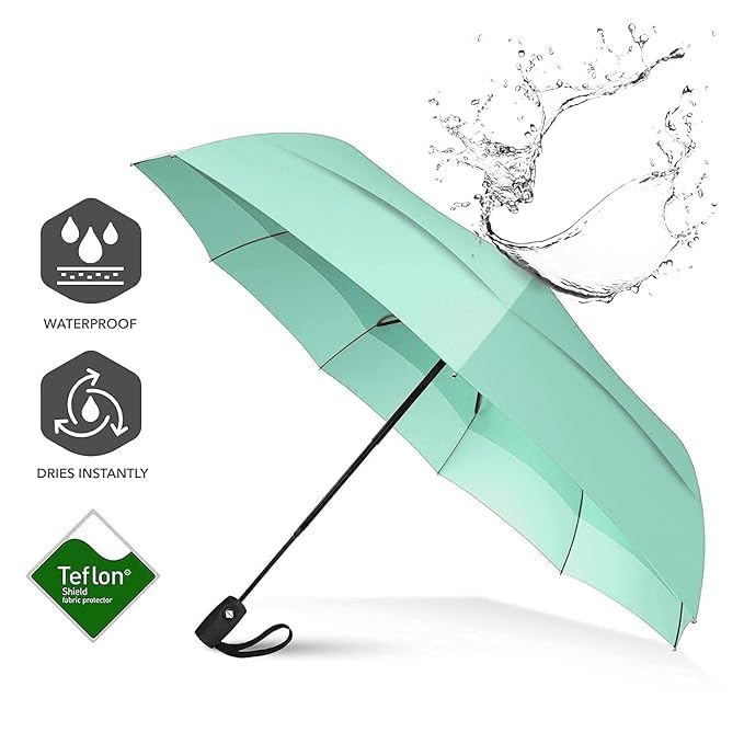 Image of TEKCOOL Umbrella, UV Big Size Umbrella for Sun Protection Rain Windproof Strong large 3 fold for men women kids boys girls Perfect small & stylish Windproof & Compact(Green)