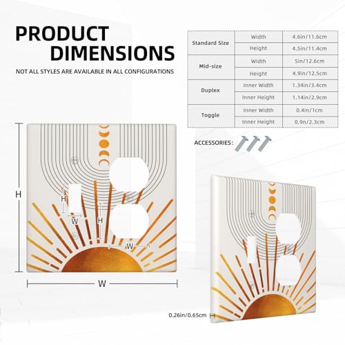 Decorative Outlet Covers Bohemian Gold Sun Moon Phase Arch 2 Gang Outlet Cover Wall Plate Single Toggle Duplex Light Switch Cover Plate Switch Plate Covers for Bedroom Home Decor