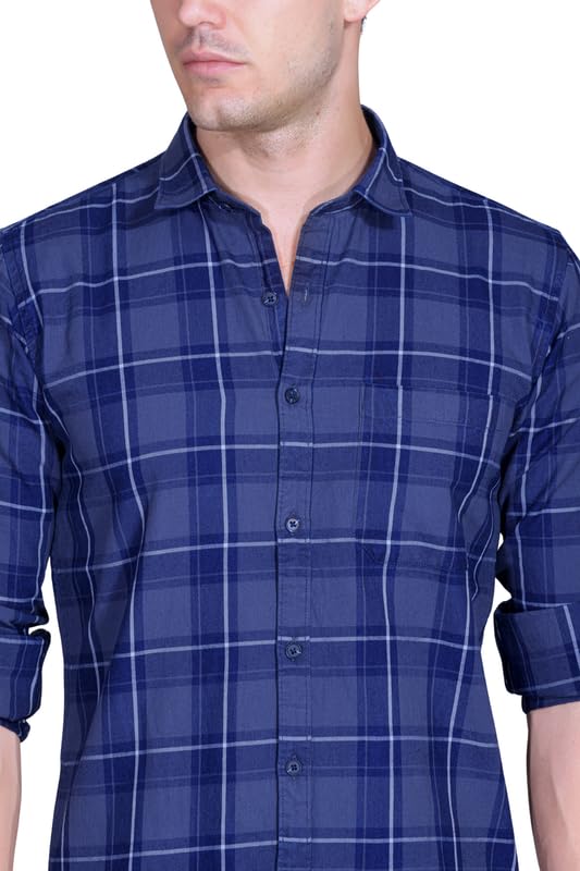 Image of SANE ORIGINALS Ingdigo Washed Checks Pure Cotton Shirt for Men