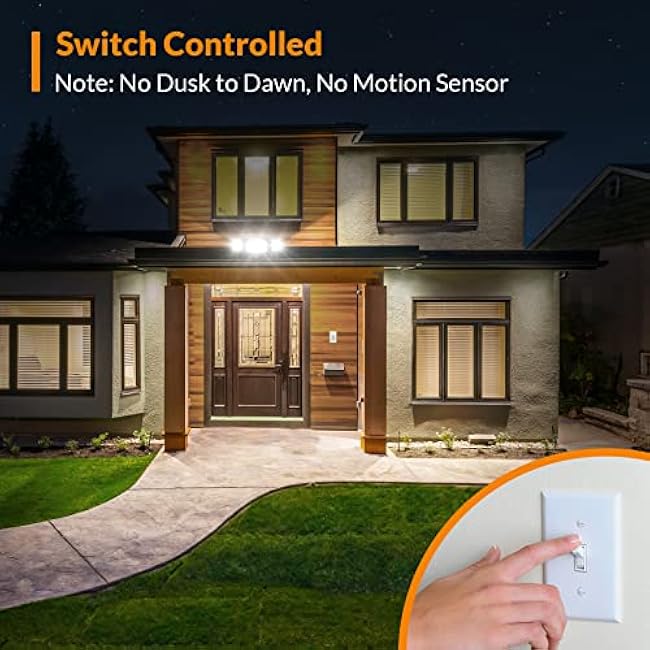 LEPOWER 42W Flood Lights Outdoor - 4200LM Bright LED Security Lights Outdoor with 3 Heads, Switch Controlled Exterior Flood Light & 220¡ã Wide Angle, IP65 Waterproof for Garage, Yard, Porch (Black)