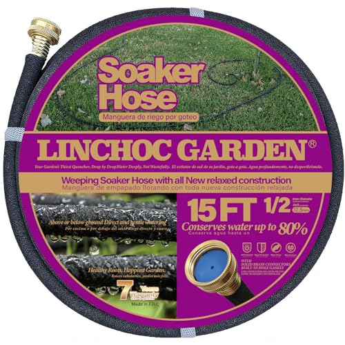 LINCHOC GARDEN 1/2 Inch 15FT Soaker Hose - Lightweight Flexible Design for Compact Spaces | Eco-Friendly & Root-Targeted Watering