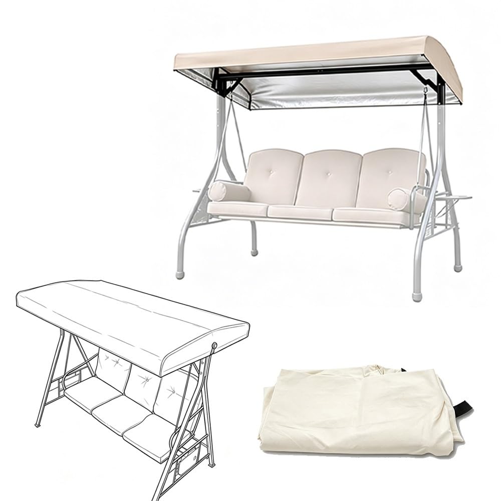 Toile De Rechange pour Balancelle Extérieur 190x120cm 213x122cm Canopée pour Balancelle De Jardin Housse De Rechange Imperméable Toit De Balançoire(Beige,83x48x9in(213x122x23cm))