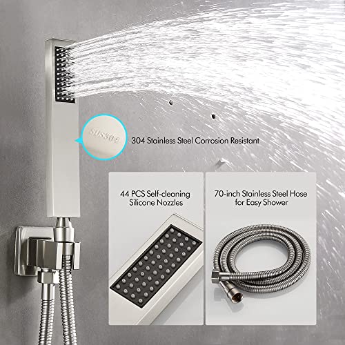 Fransiton 8 Inches Brushed Nickel Shower System Rain Shower System Set Wall Mounted, Rainfall Shower Head With Handheld, Bathroom Shower Kit (Valve Included) #TOP2
