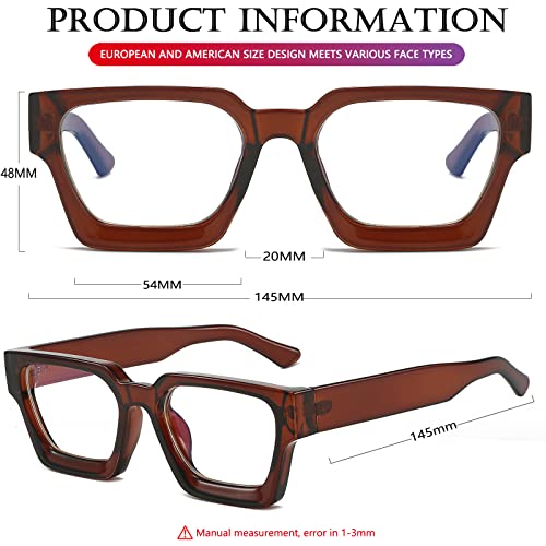 Image of AIEYEZO Square Thick Frame Glasses for Women Men Fashion Blue Light Glasses Trendy Chic Computer Eyeglasses