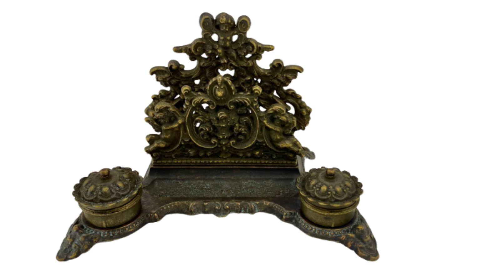Calamaio Porta Lettere in Ottone Brunito per scrittoio da scrivania Stile Barocco Artigianato Made in Italy