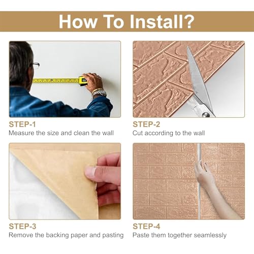 Image of TEKCOOL Self-Adhesive Waterproof PE Foam 3D Wall Panels Wallpaper Sticker for Bathroom, Living Room, and Home Decoration (70 x 77cm, Appx. 5.8Sq Feet)-5 Piece-Brown'