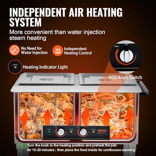 Image of VEVOR 2-Pan Commercial Food Warmer, 2 x 20.6QT Electric Steam Table, 1000W Professional Buffet Catering Food Warmer with 4 Wheels (2 Lockable), Food Grade Stainless Steel Server for Party Restaurant