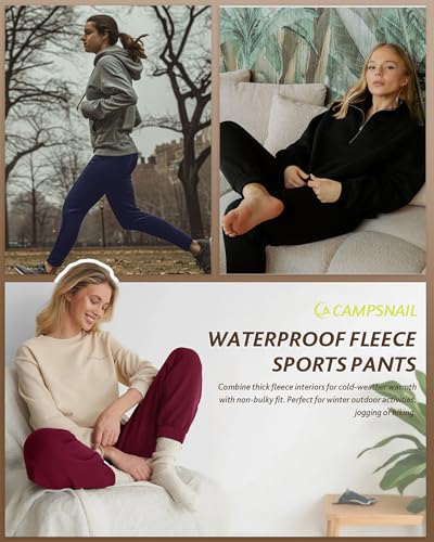 CAMPSNAIL Fleece Lined Joggers Women - Water Resistant Thermal Winter Sweatpants Running Hiking Yoga with Pockets