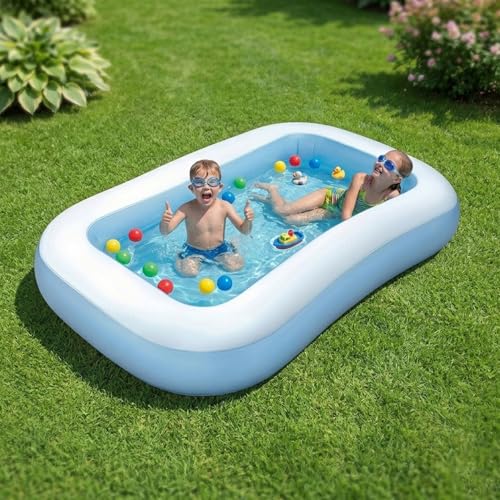 Image of EYUVAA LABEL Rectangular Inflatable Pool for Kids | Full-Sized Swimming Bathtub, Outdoor Backyard Water Play, Summer Fun, Durable Child-Safe PVC, Quick Inflate & Deflate Pool (5.5 Feet)