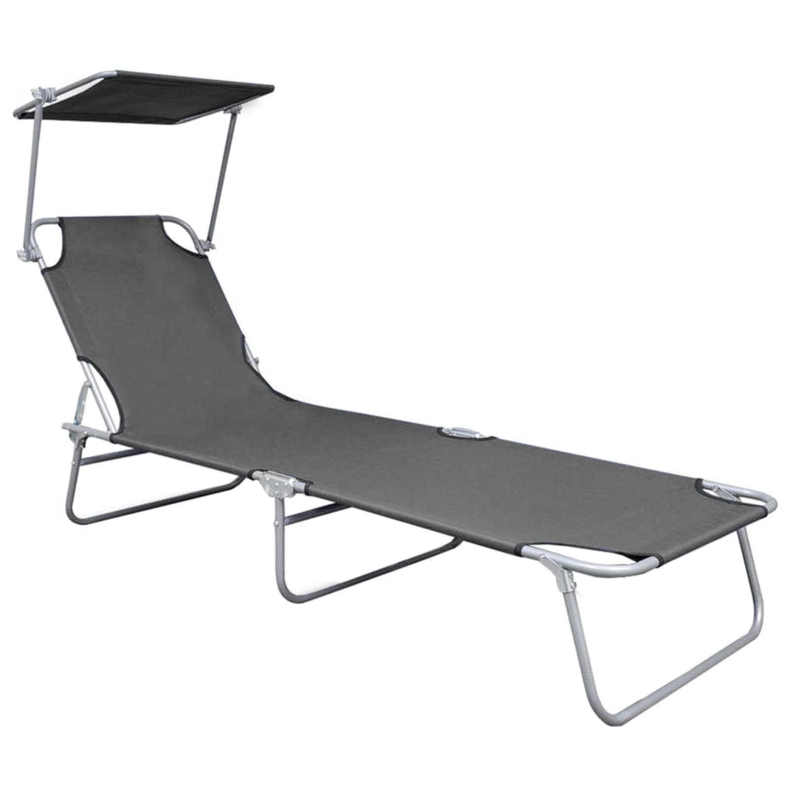 Rantry Casa Lettino Prendisole Pieghevole con Baldacchino Alluminio Grigio, Lettini Prendisole, Divano Letto Mobili, Lettini da Giardino, Lettino da Piscina da Giardino per Esterno Piscina Casa Mobili