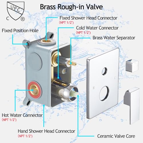 Image of Chrome Shower System, 8 Inch High Pressure Rain Shower with Handheld, Wall Mount Shower Faucet Set for Bathroom, Rough-in Valve Body and Trim Included