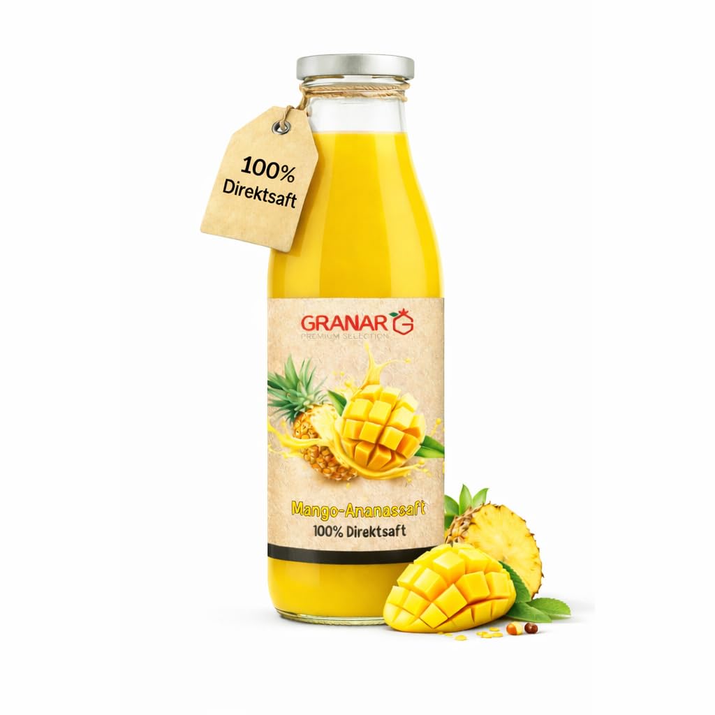 Granar Mango Ananas Direktsaft,100 Prozent Frucht aus Mangomark und Ananassaft, ohne Zuckerzusatz, vegan,Geeignet für Smoothies und Cocktails (6 x 750ml)