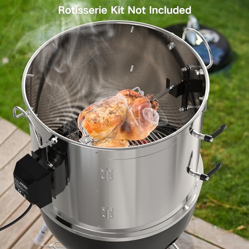 Onlyfire BRK-6115 Edelstahl Räucherkammer Mittelkochsystem für Weber 47 cm Kugel-Holzkohlegrill (Ring+Speck-Aufhänger-Rack-Kit), Verwandeln Sie Ihren Wasserkocher in Rauchiger Bergkocher
