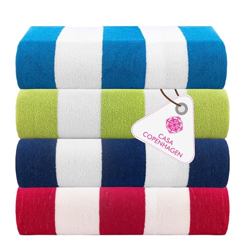 Casa Copenhagen Cabana Toallas de Playa, Bruto y Difícil, Secado rápido, para Piscina, Baño y Ducha, 76,2 x 152,4 cm, Juego de 4. Algodón Playa de Baño Toallas -Turquesa, Azul Real, Rosa, Verde