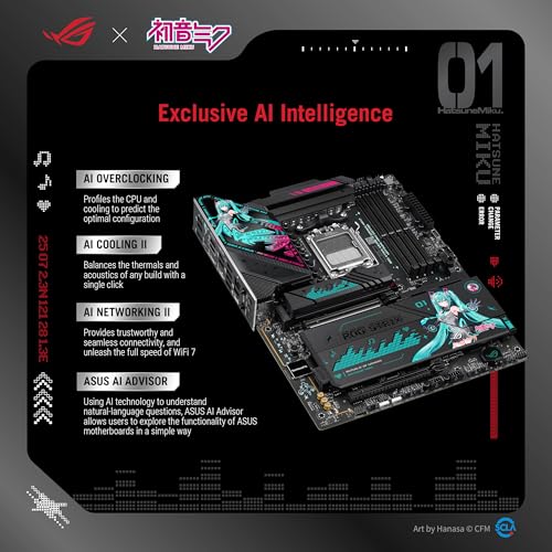 Image of ASUS ROG Strix X870E-H Gaming WIFI7 Hatsune Miku Edition AMD X870E ATX Motherboard, 16+2+1 Power Stages, Dynamic OC Switcher, Core Flex, DDR5, 4X M.2, PCIe 5.0, Dual USB4 Ports, USB 10Gbps Type-C