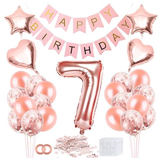 7 Cumpleaños Niña, Decoración Cumpleaños 7 Años Niña, Globos de Cumpleaños Rosa, Confeti Látex Globos Número 7, Pancarta 7 Cumpleaños