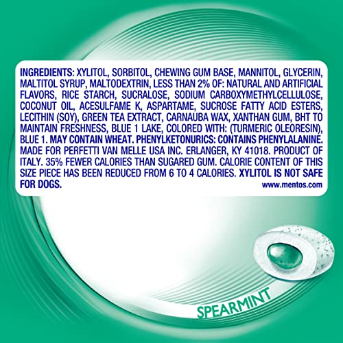 Image of Mentos Pure Fresh Sugar-Free Chewing Gum with Xylitol, Spearmint, 120 Piece Resealable Bag (Bulk Pack of 4)
