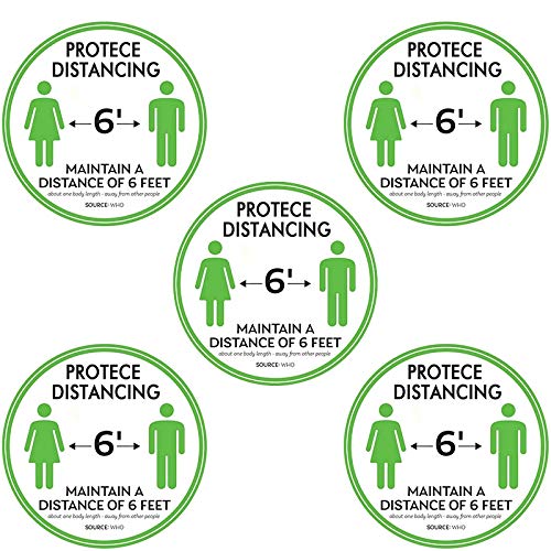 Bloepum 5Pcs Non-Slip Social Distancing Floor Decal Sticker Round Sticker Feet Floor Sign for Outdoor Store Floor
