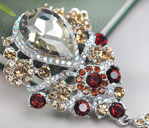 Image of Gyn&Joy Women's Austrian Crystal Bouquet Flower Teardrop Large Gorgeous Brooch Pin